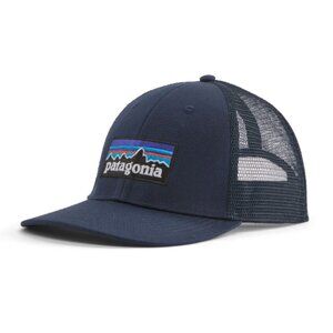 Patagonia Navy Blue P-6 Logo LoPro Trucker Hat with Logo mesh